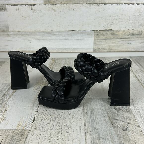 Ann Klein Alexander heeled black sandals womens sz 5 1/2 Faux leather slip on - Picture 7 of 9